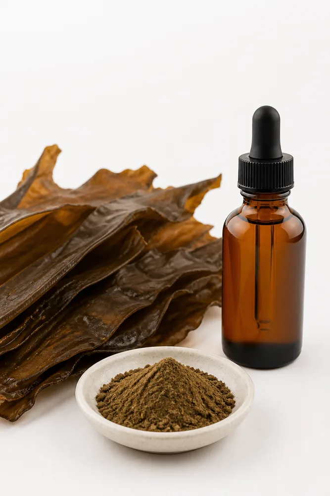 Brown seaweed extract with amber bottle